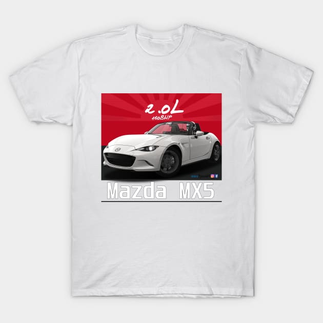 Mazda MX5 ND White T-Shirt by PjesusArt